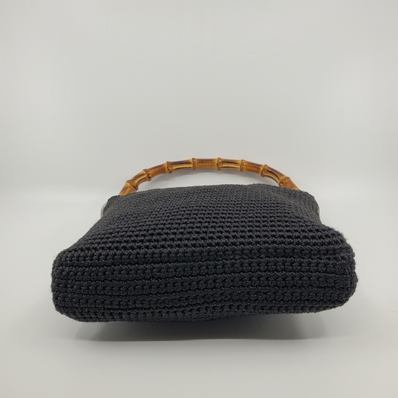The Sak Black Crochet Wooden handled Tote Bag with Silver Hardware - Picture 3 of 7